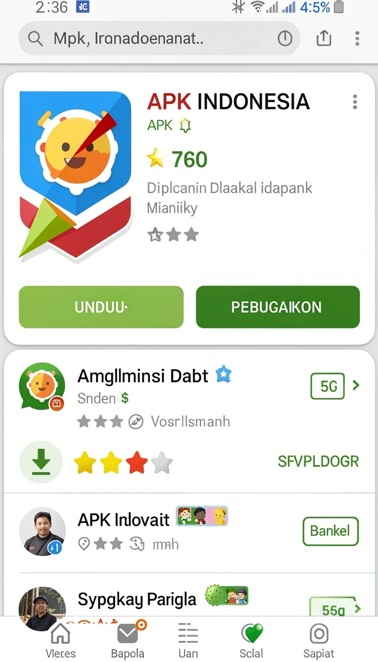 Cuplikan layar menu unduhan cakrabola untuk perangkat Android